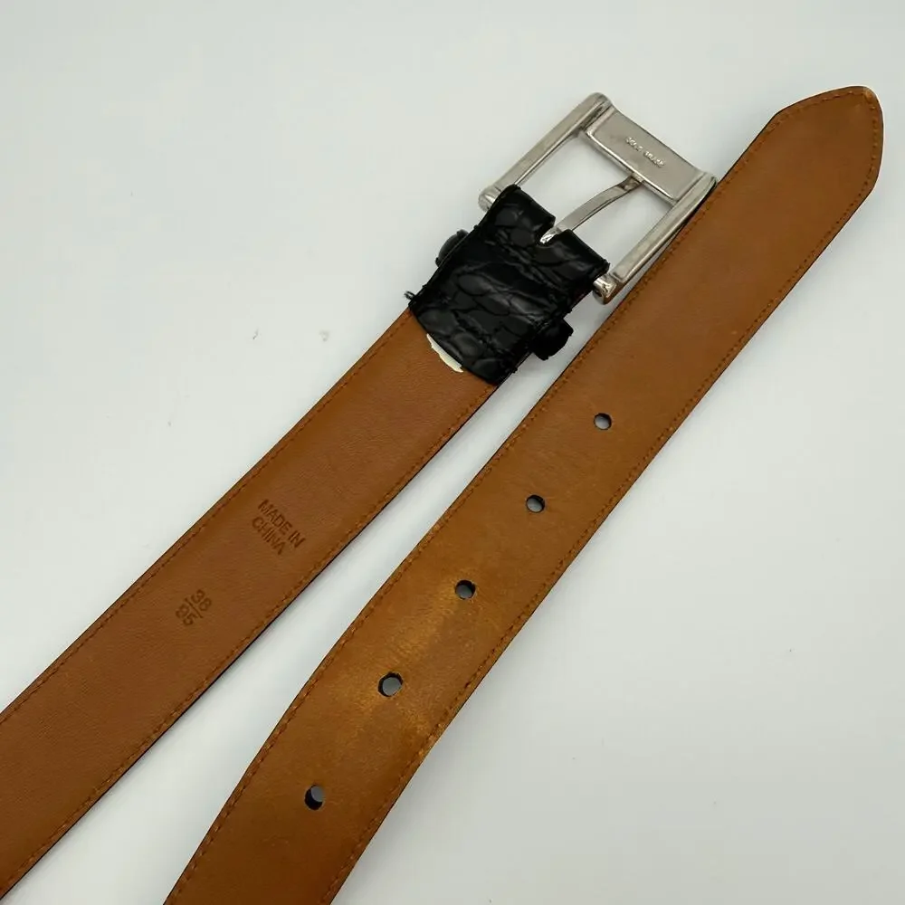 Polo Ralph Lauren Black Croc Embossed Leather Belt Solid Brass Buckle Size 38